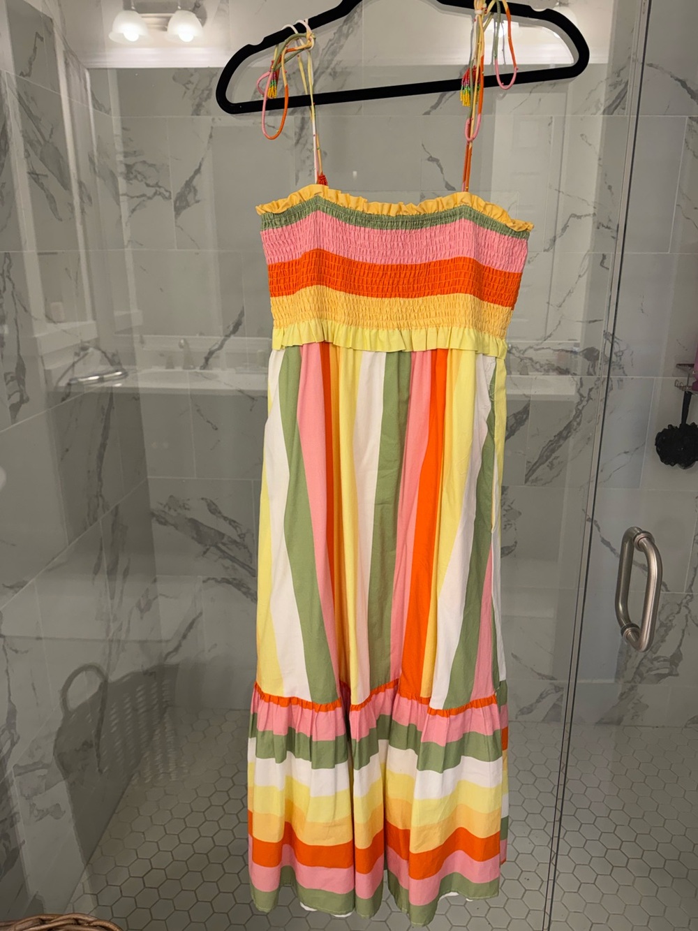 Colorblock Smocked Sundress - Pink, Orange, Yellow, Green, White